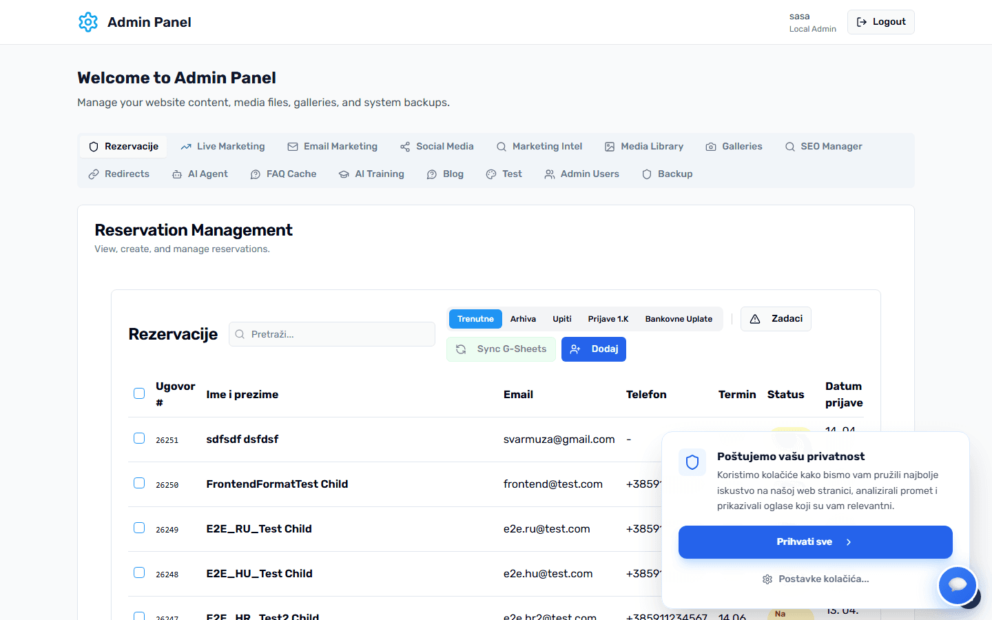 Pametni Booking Sustav - Admin Panel Preview