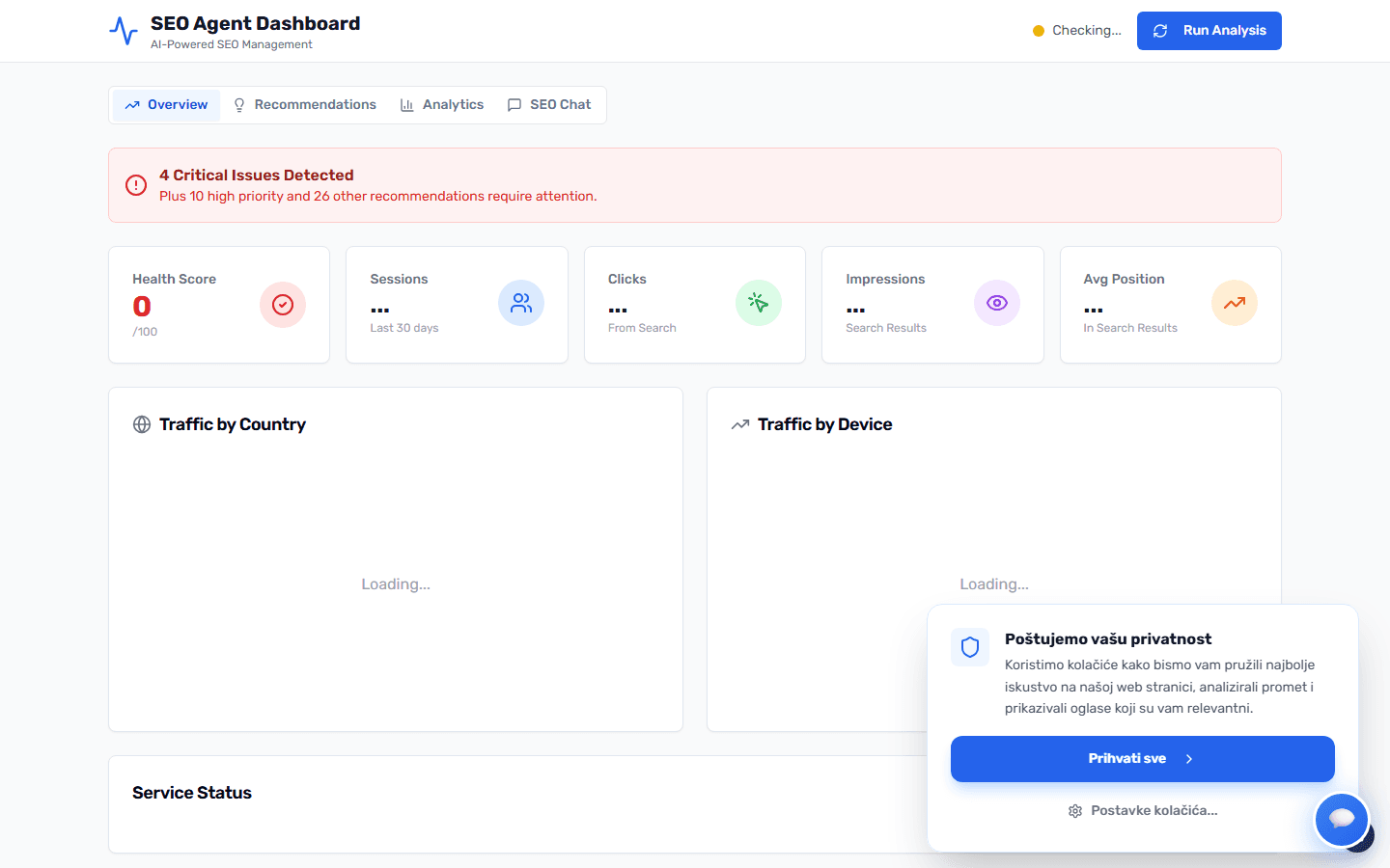 SEO AI Agent - Admin Panel Preview