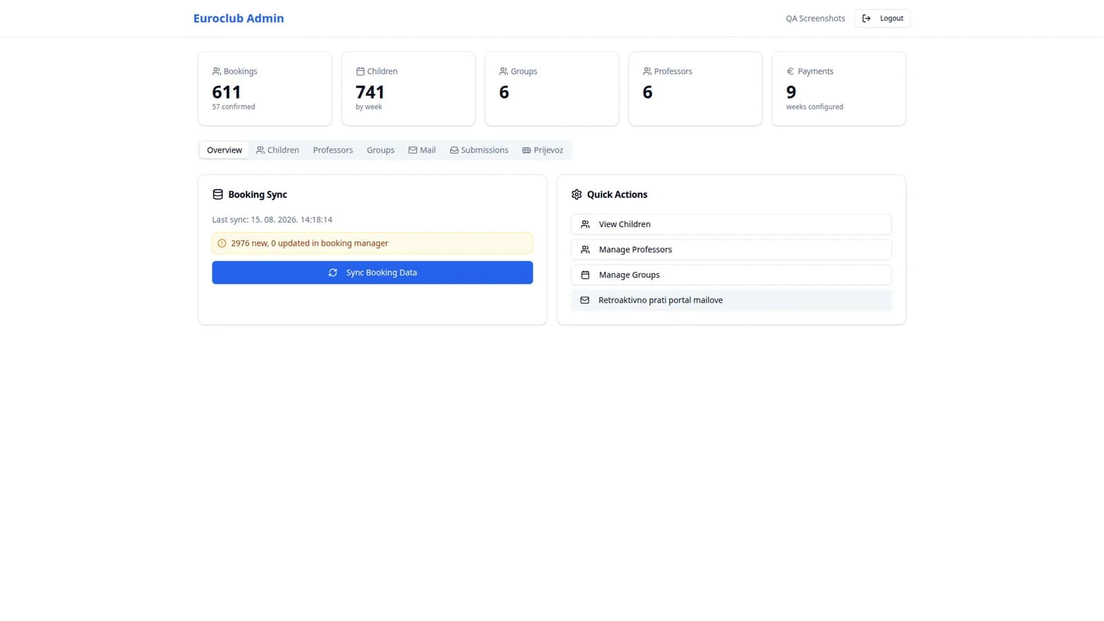 Euroclub — administrativno sučelje u produkciji