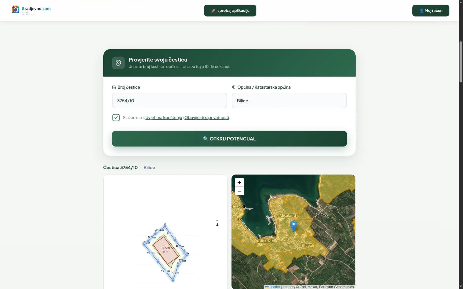 Pretraga u 30 sekundi — snimak sučelja gradjevno.com