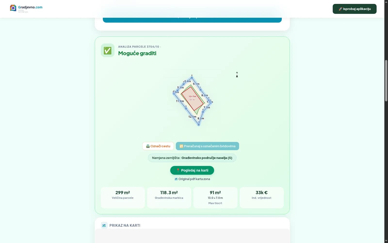 Widget za općine — snimak sučelja gradjevno.com