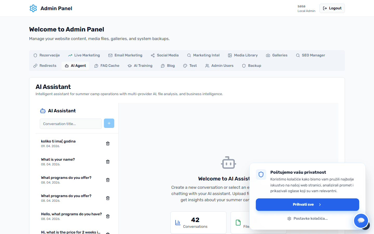 AI Poslovni Agent - Admin Panel Preview