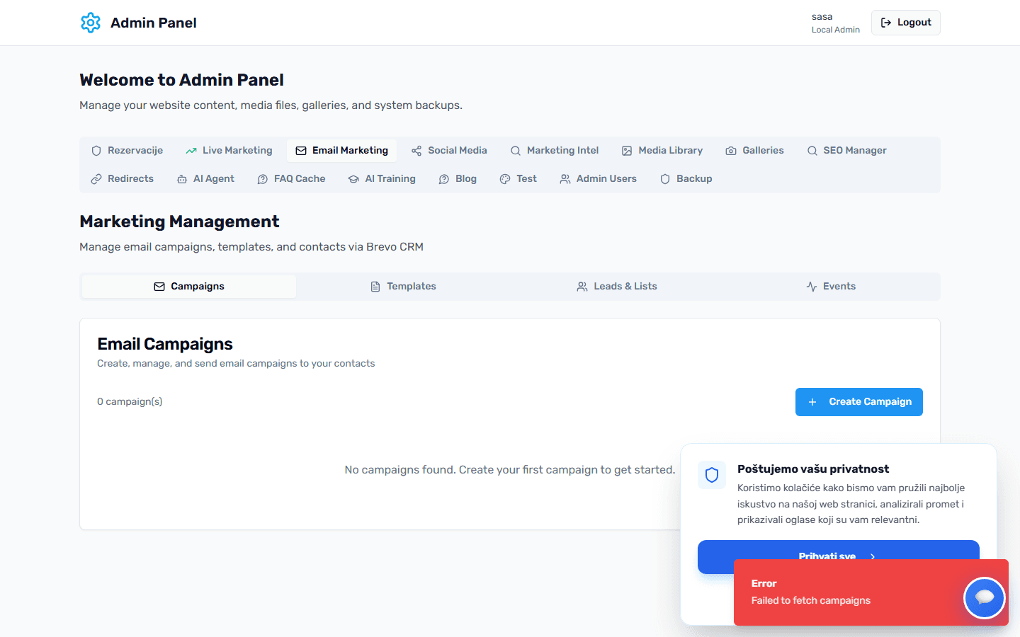 CRM Automatizacija - Admin Panel Preview