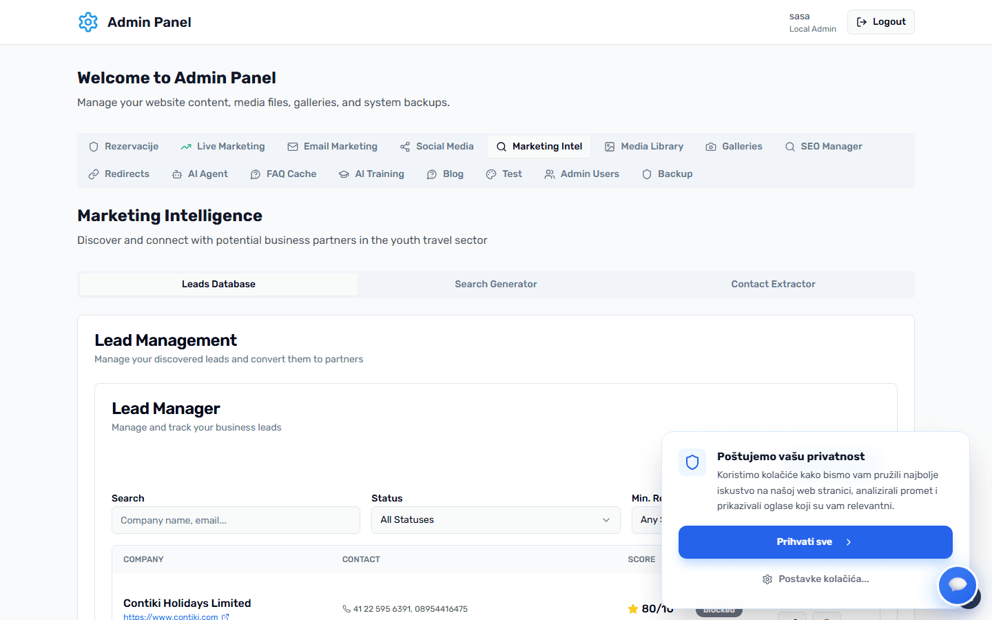 Marketing Intelligence - Admin Panel Preview