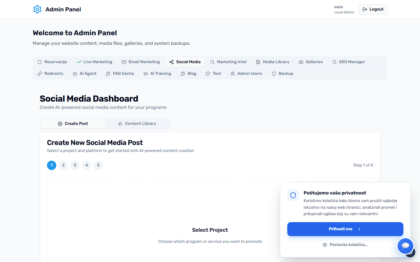 Social Media AI - Admin Panel Preview
